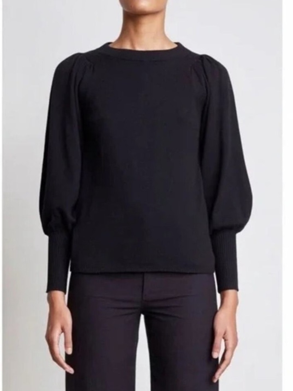 Apiece Apart Dewi Cotton Cashmere Blend Black Puff Sleeve Sweater Size Large